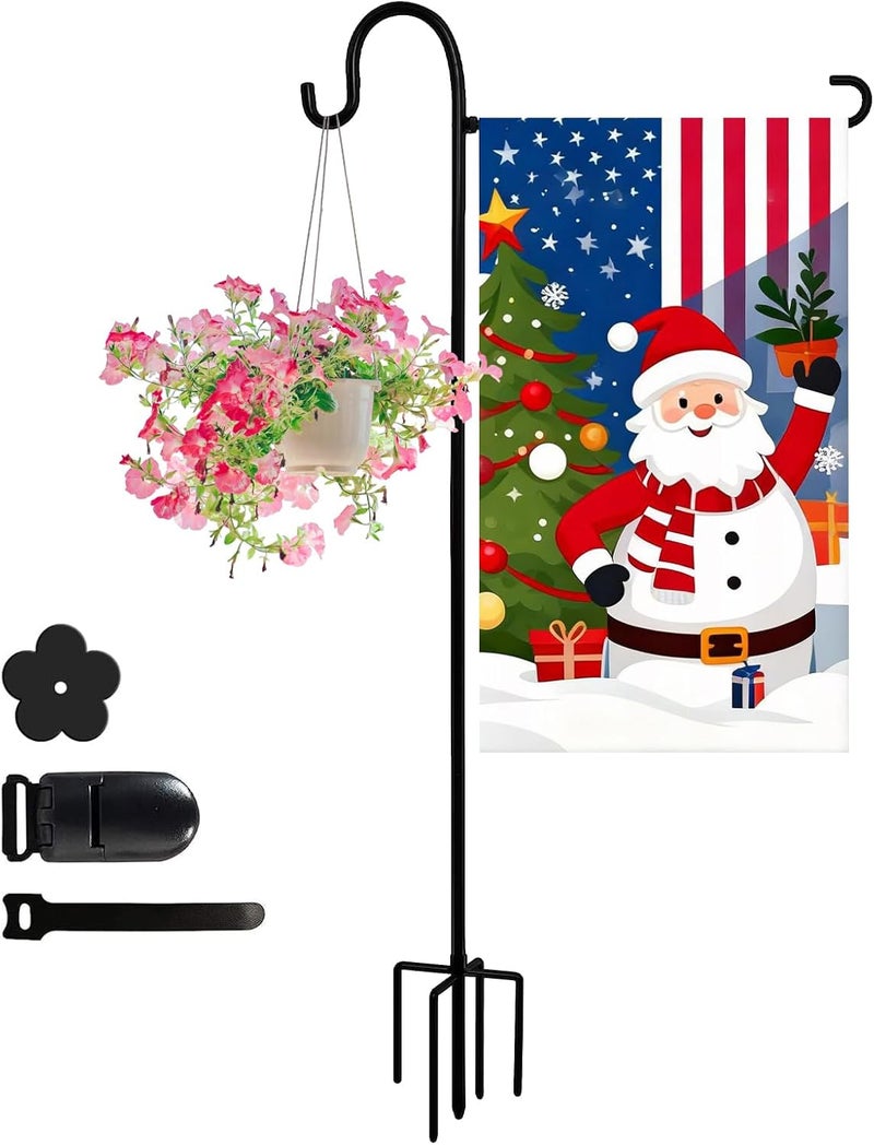 ESTTOP Heavy-Duty Garden Flag Stand with Shepherd's Hook Holder – Sturdy Metal Frame for 12x18 Inch Flags & String Lights, Weather-Resistant Outdoor Lawn, Patio, Yard Decorations - Image 1